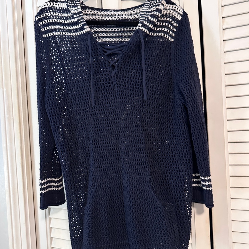 Navy Blue Knit Hoodie